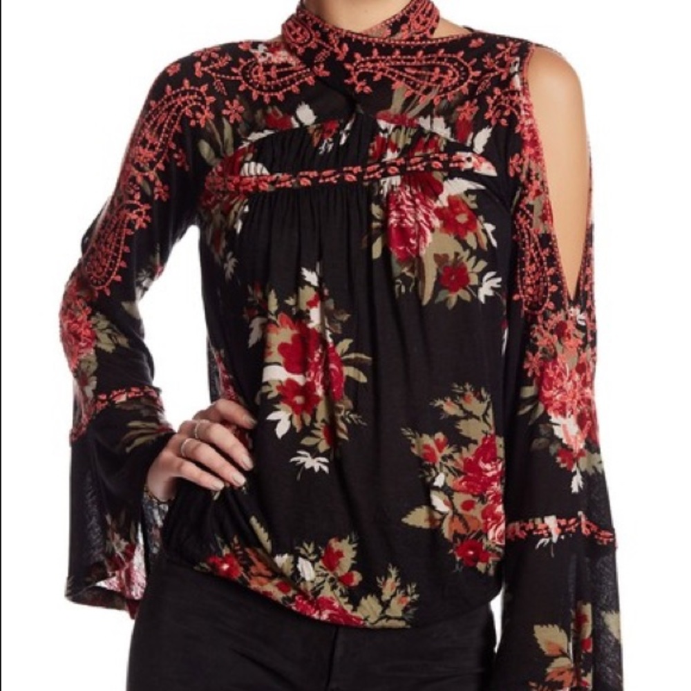 Free People wrap neck top with Bell Sleeves